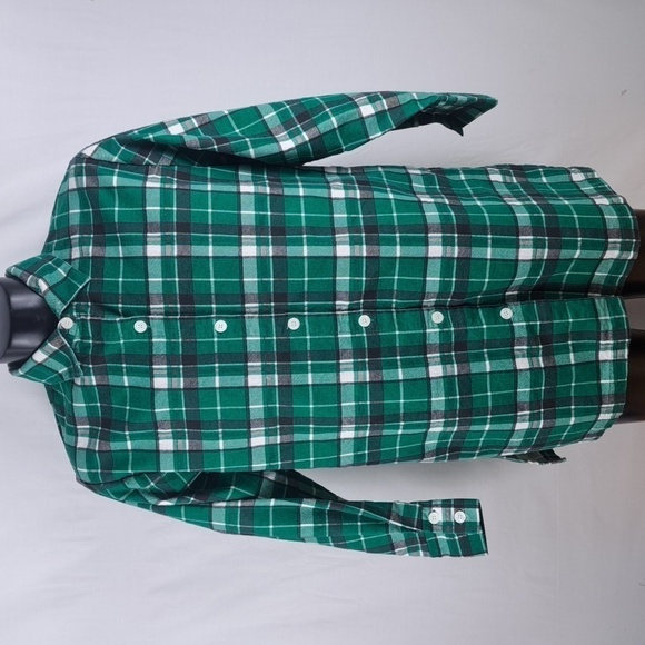 Bridge Gate Women's green & white plaid flannel nightwear button-up shirt - Picture 2 of 6